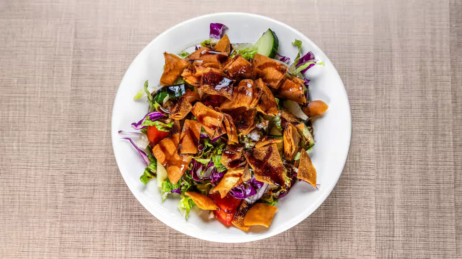 Mediterranean Salad Platter with fresh vegetables at halal restaurant Edmonton